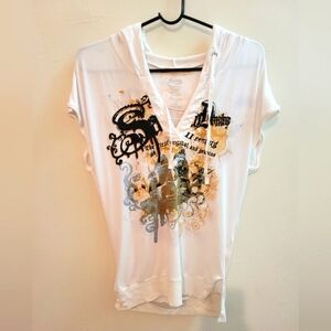 Anama Vintage Graphic T-shirt with Hood Punk Goth Rock summer beach